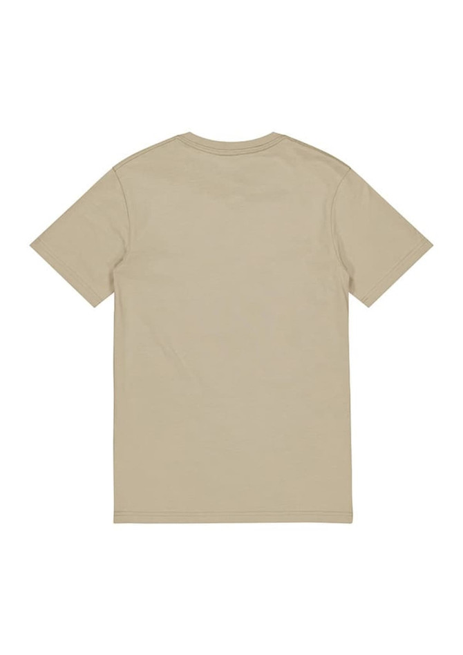 A beige short sleeve tee with a simple design and no visible graphics on the back, featuring a logo.