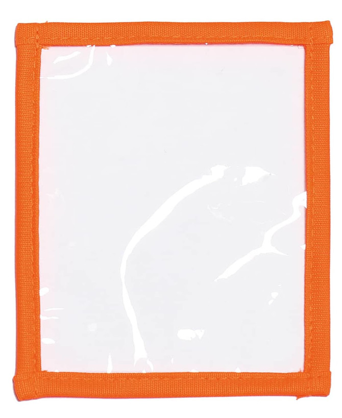 An orange plastic pocket with a transparent front, designed for holding documents or cards, in a pack of 25.