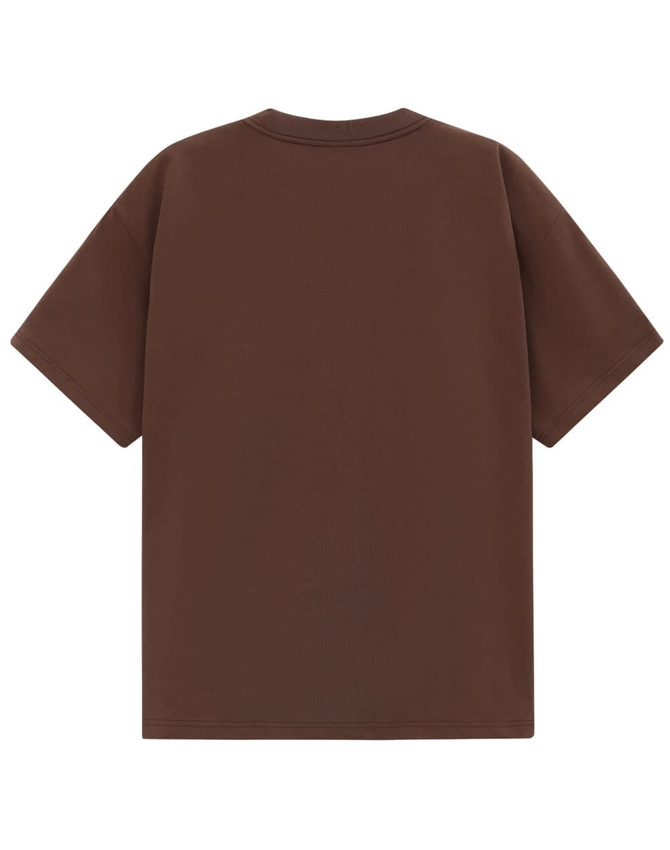 A brown unisex heavy cotton oversized tee with a simple design and no visible branding.