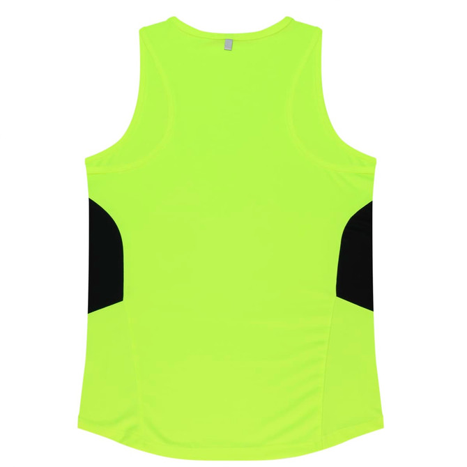 A bright yellow singlet with black side panels, featuring a simple design and no visible branding.