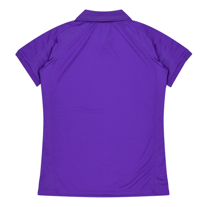 A purple polo shirt featuring short sleeves and a classic collar. The back is smooth and free of embellishments.