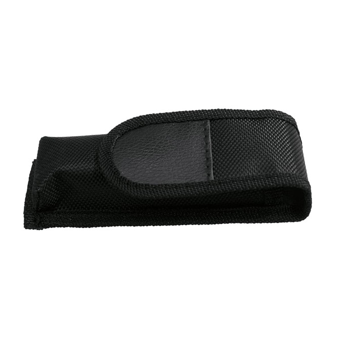 A black protective pouch designed for the Trekk 300 Lumens Torch, featuring a secure fastening.