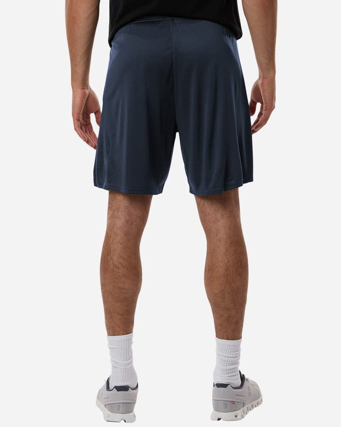 Men's Pro-Lock Performance Shorts in navy, featuring a logo, shown from the back on a model.