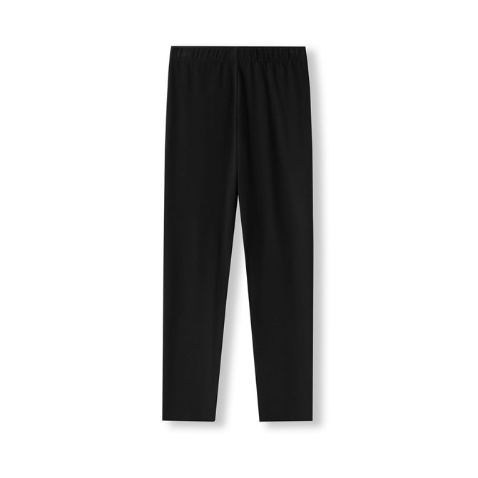 Black kids' leggings with an elastic waistband and a simple design, featuring a logo.