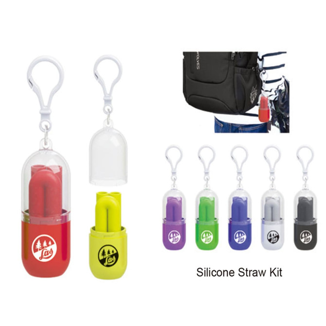A straw set in bright colours, including red, yellow, purple, and green, contained in a portable case with a clip.