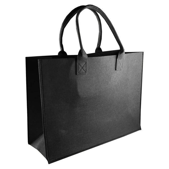 Avenue Felt Shopper in black, featuring two sturdy handles and a structured design. Includes a logo on the side.
