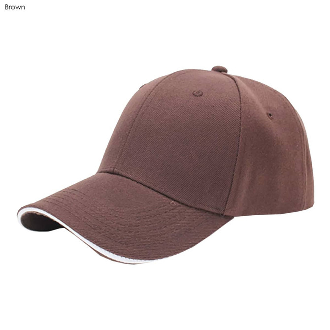 A brown heavy acrylic sandwich cap featuring a curved brim and a logo.