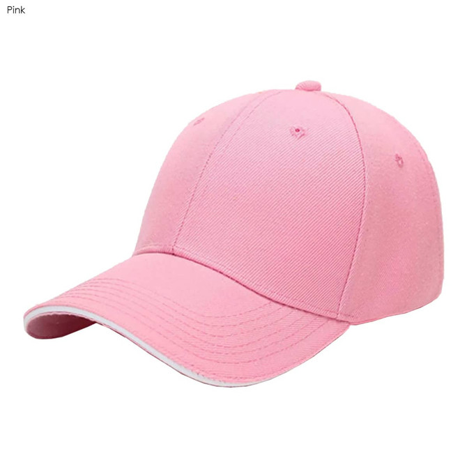 A pink heavy acrylic sandwich cap with a curved brim and an embroidered logo.
