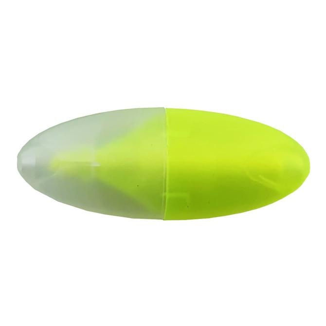 A mini highlighter in a bright yellow colour with a transparent cap, featuring a logo.