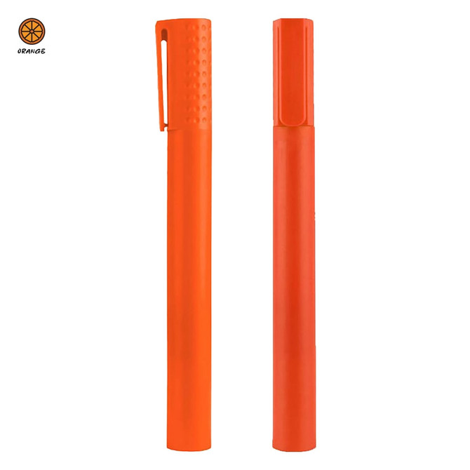 An orange Jumbo Highlighter Pen with a textured grip and a pocket clip, featuring a branding logo.