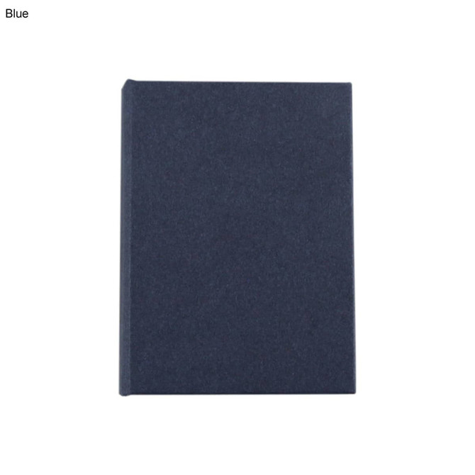 A blue mini sticky note pad with a plain cover, featuring a logo on the front.
