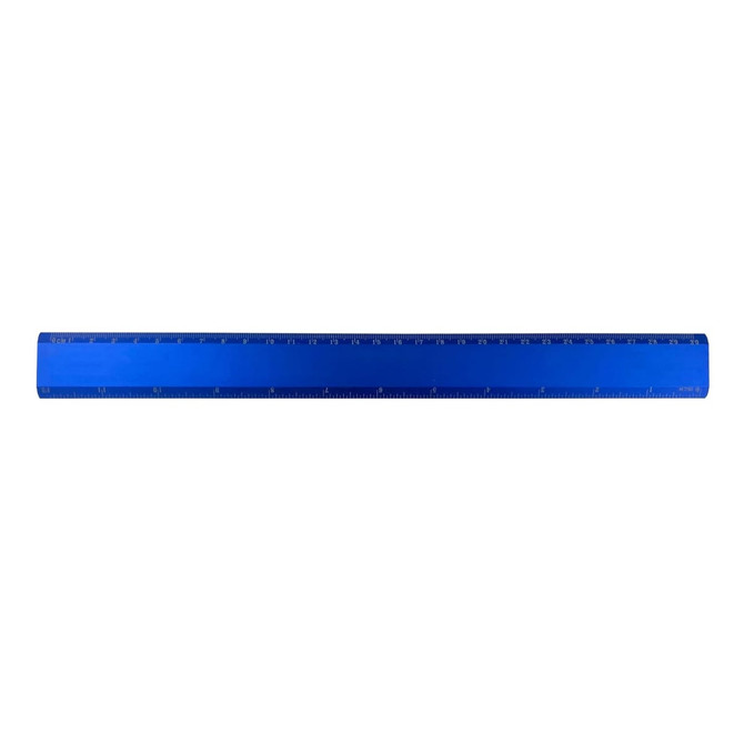 A blue aluminum ruler measuring 30cm, featuring clear markings and a logo.