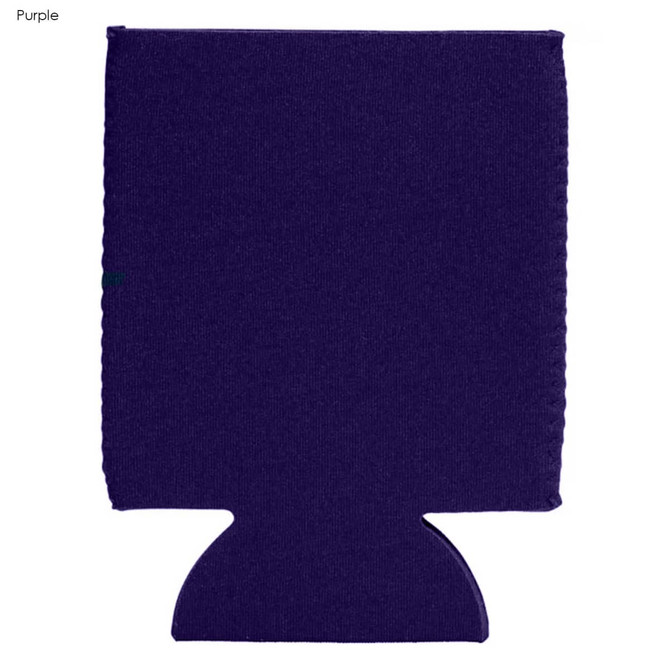 A purple neoprene stubby cooler with a base, designed to hold drink bottles. Features a logo.