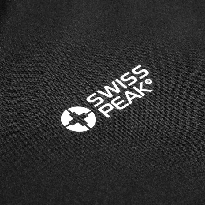 A black softshell jacket featuring a logo design. The fabric appears sleek and stylish.