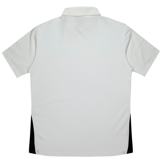 A men's polo shirt in grey with black side panels. Features a collar and short sleeves. Includes a logo on the chest.