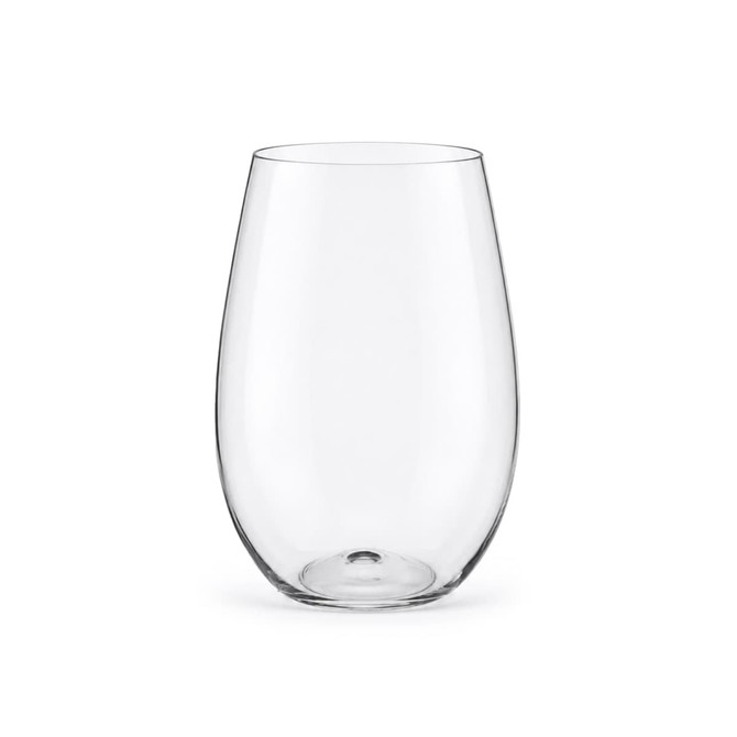 A drink bottle with a clear, curved design, featuring a logo but no visible branding or text.