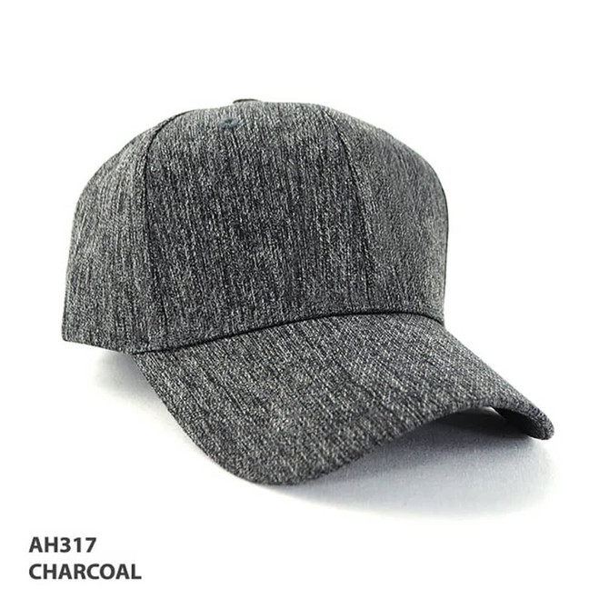 A charcoal grey cap with a textured fabric design and a branded logo on the front.
