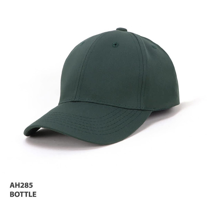A green sports cap with a structured brim and a logo on the front, suitable for outdoor activities.