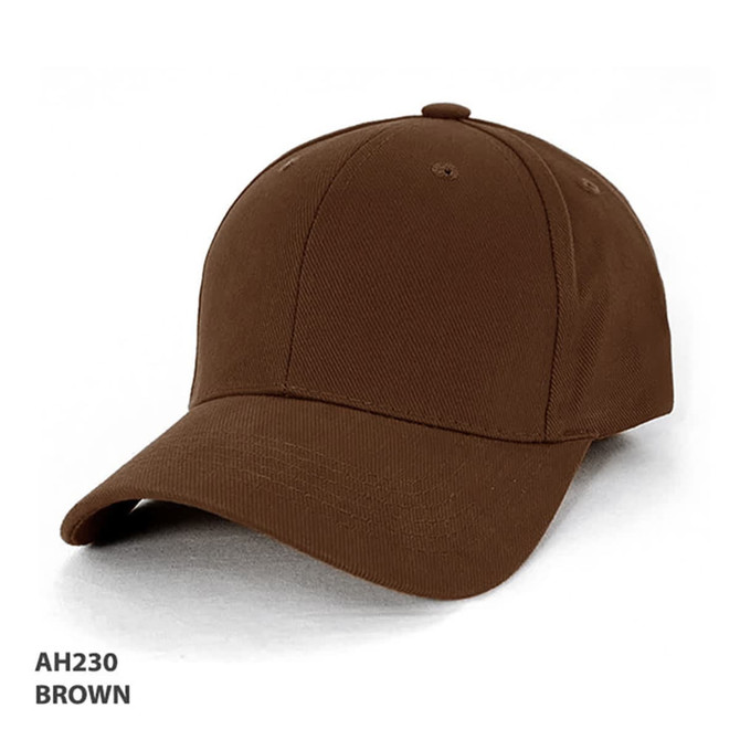 A brown heavy brushed cotton cap with a curved brim and a logo on the front.