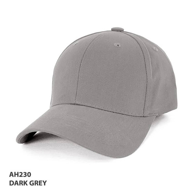 A dark grey heavy brushed cotton cap with a curved brim and a logo on the front.