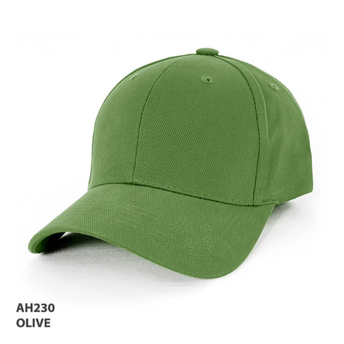 A heavy brushed cotton cap in olive green with a curved visor and a logo.