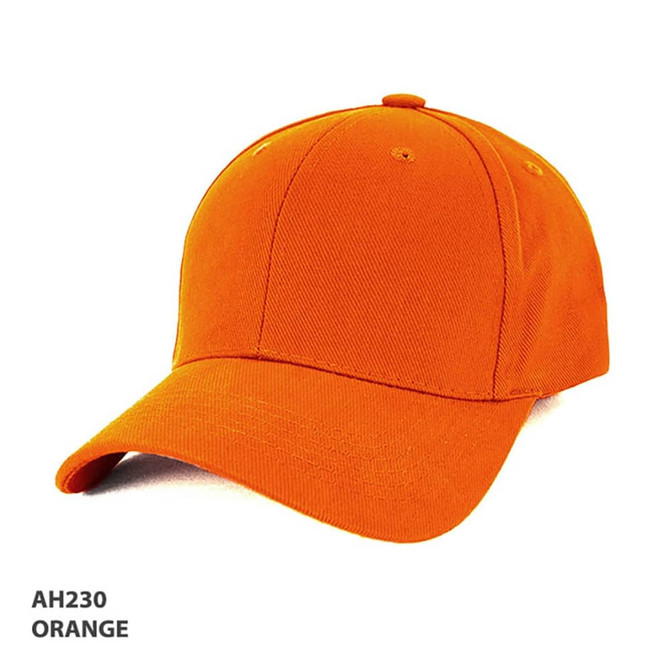 An orange heavy brushed cotton cap with a curved brim and a subtle logo. Ideal for casual wear.