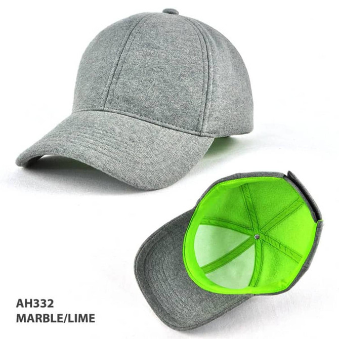 A grey cap with a lime green interior and a logo. Features a classic structured design.