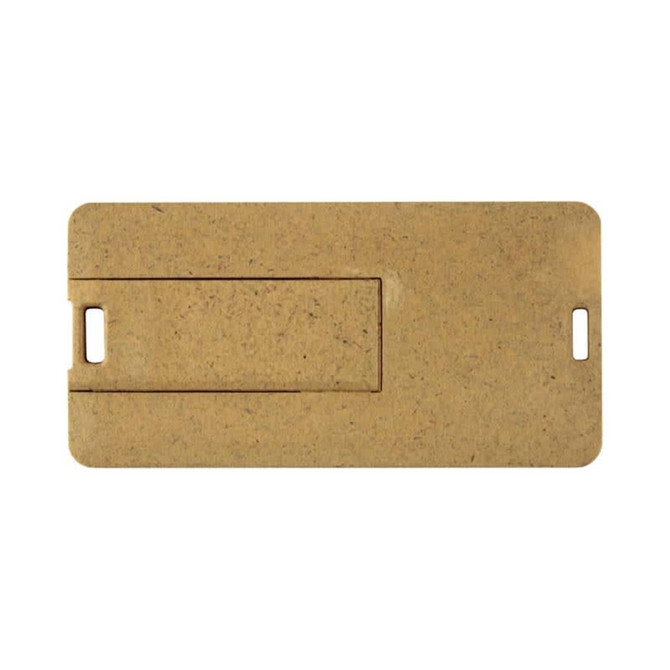 A slimline mini eco flash drive in a natural brown colour, featuring a branding logo on the surface.