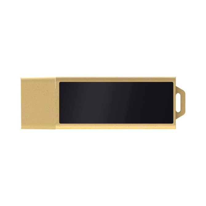 A gold eco-friendly LED flash drive with a black surface for branding or personalisation.