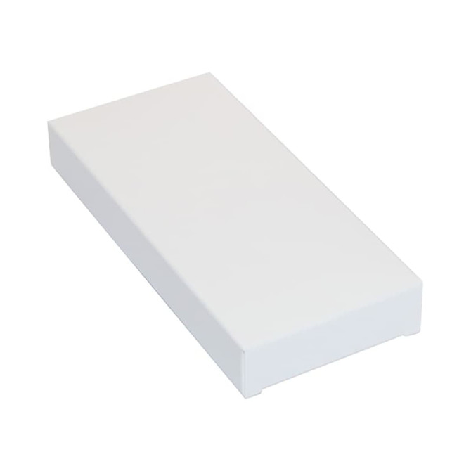 A white power bank with a sleek design, suitable for charging devices, featuring a logo on its surface.