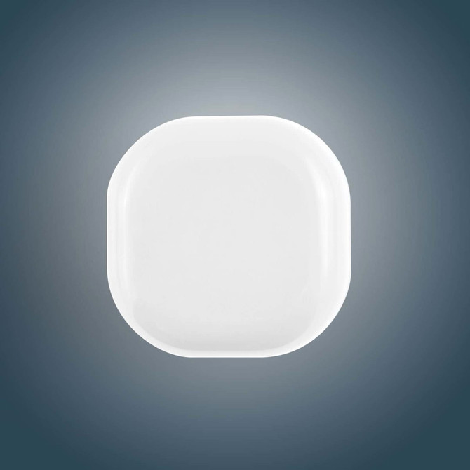 A white cube-shaped lip balm container with rounded edges, featuring a smooth surface and a minimalistic design.