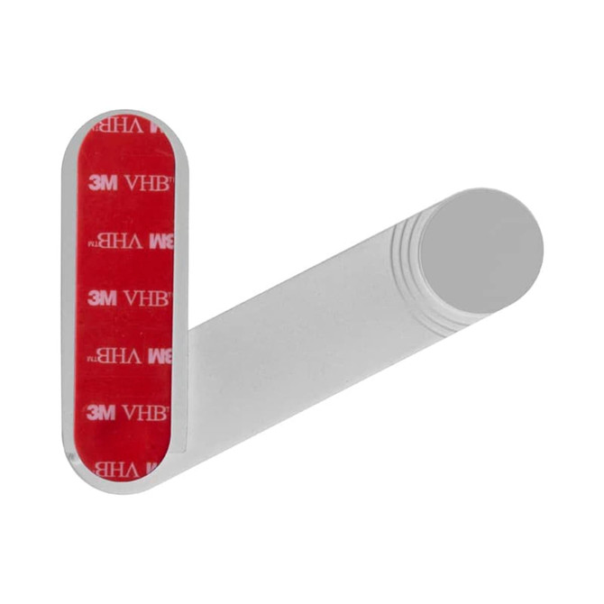 A white laptop extension arm with a 3M adhesive backing, designed for mounting devices securely.