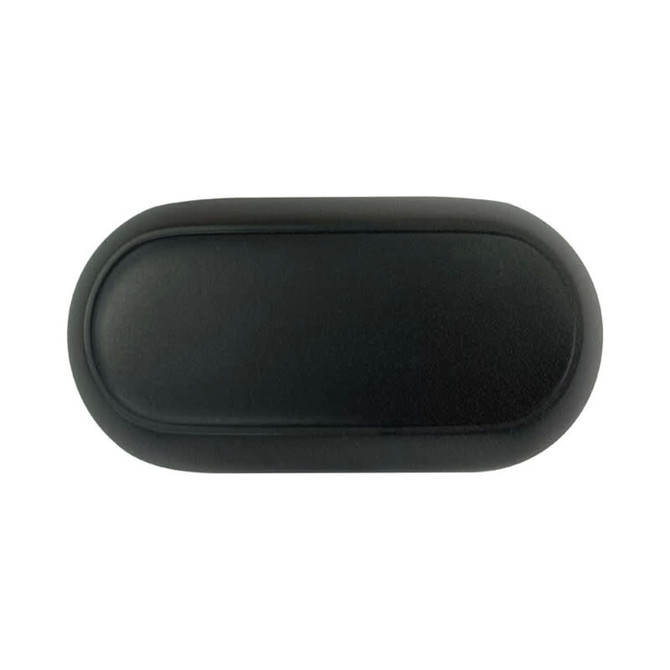 A black charging case for Clipz TWS Earbuds, featuring a sleek, oval design and a textured finish.