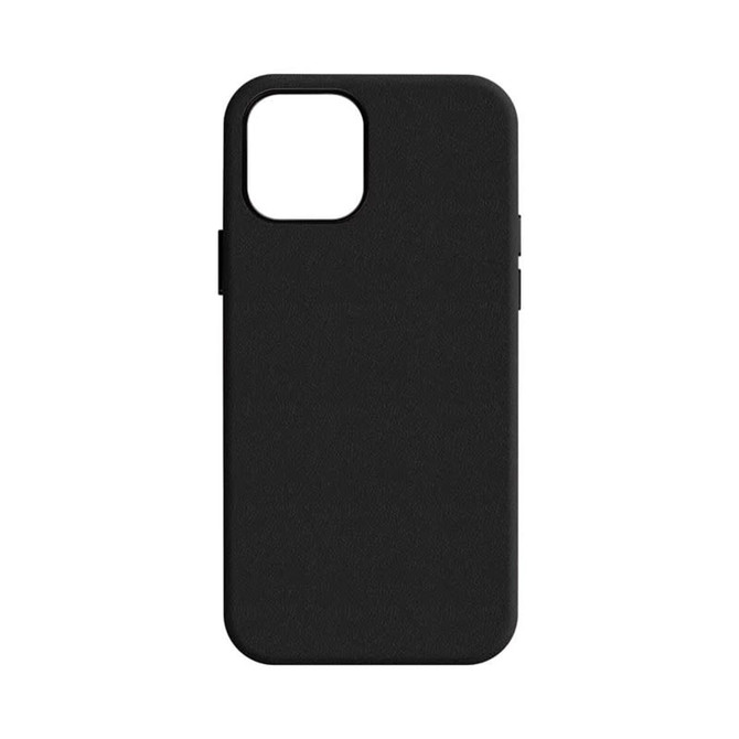 A black PU iPhone case with a textured finish and a logo, designed for phone wallets.