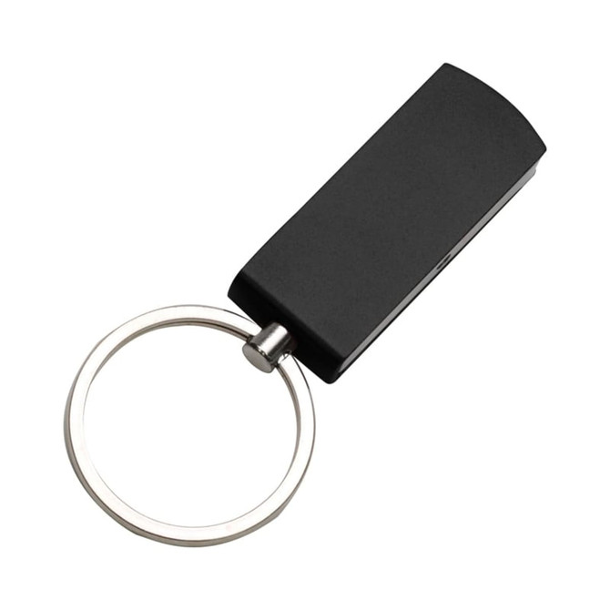 A black Triton Flash Drive attached to a keyring. The design is sleek and minimalistic. It includes a branding logo.