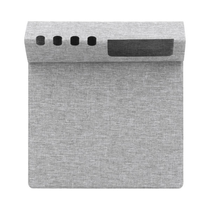 A grey foldable mouse pad made from RPET material, featuring a textured surface and a branding area.