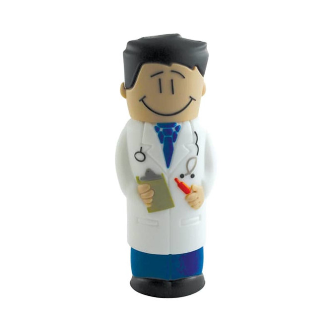 A cartoon doctor figure holding a clipboard and a syringe, wearing a white coat with a stethoscope.