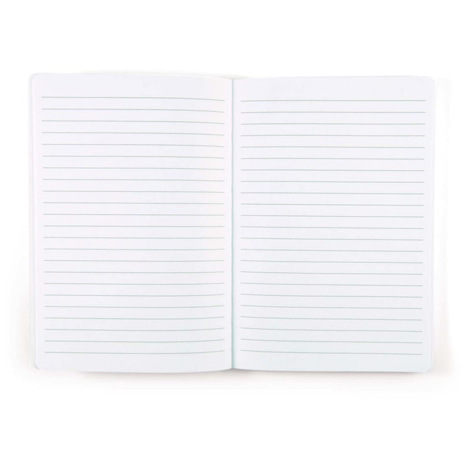 A bamboo notebook with blank, lined pages. The notebook is open, displaying two pages of horizontal lines for writing.