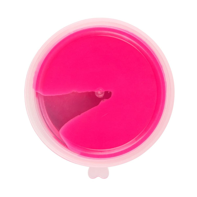A container of pink Crazy Bouncing Putty with a smooth, shiny surface.