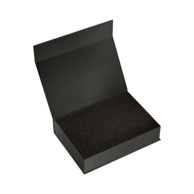 A black magnetic gift box with a soft inner lining, suitable for various items or gifts.