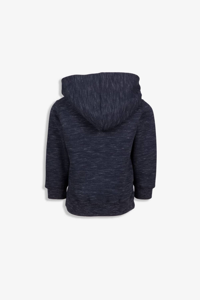 A dark grey fleece baby zip hoodie with a hood. The back view shows the textured fabric.