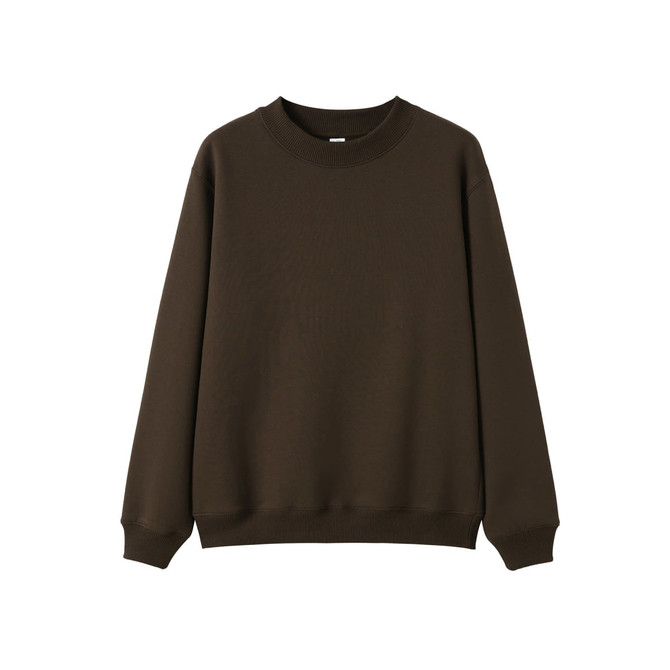 A dark green crew neck jumper with long sleeves and ribbed cuffs, featuring a logo on the front.