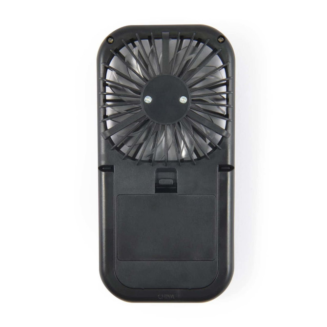 A portable Sirocco Fan with a black casing and a compact design.