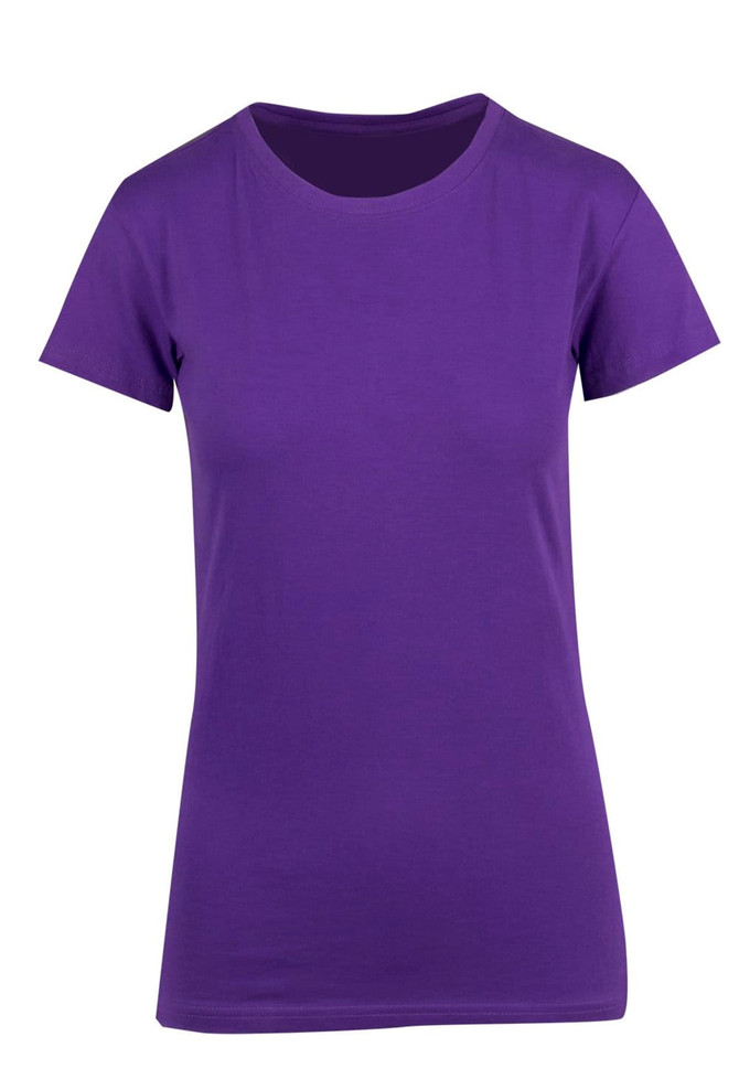 A purple women's modern fit t-shirt with a classic round neckline and short sleeves. Features a logo.