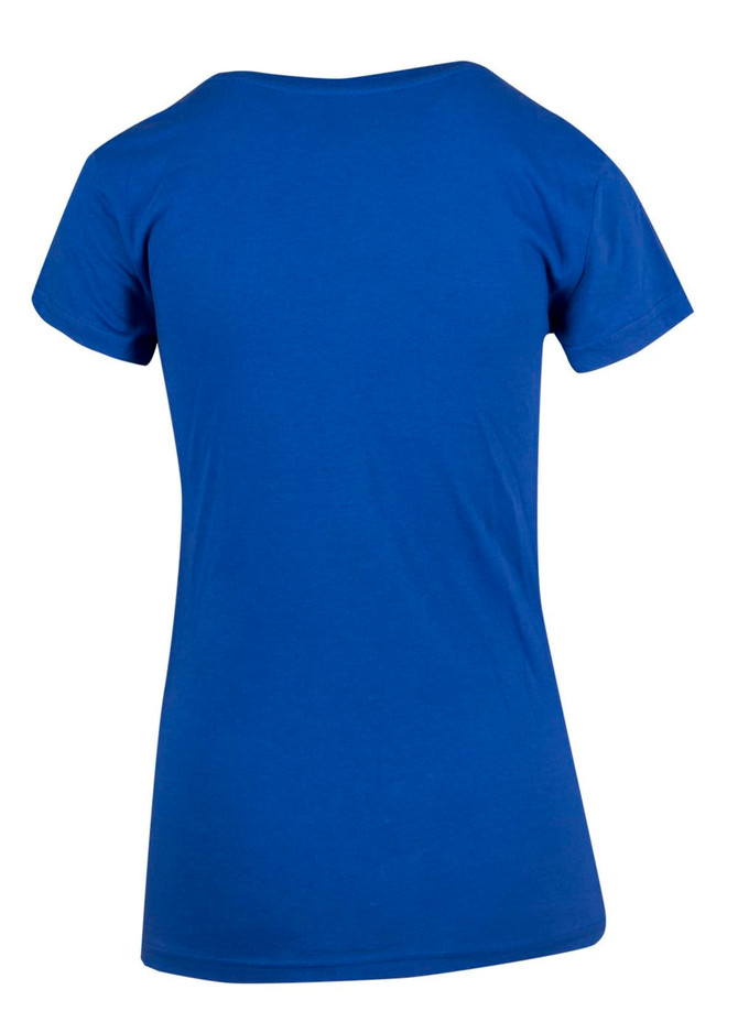 A blue women's modern fit T-shirt displayed from the back. It features a simple design and short sleeves.