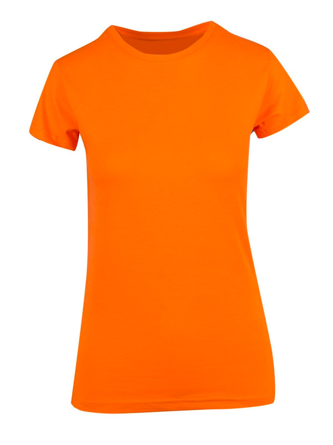 An orange women's modern fit T-shirt with short sleeves and a round neckline.