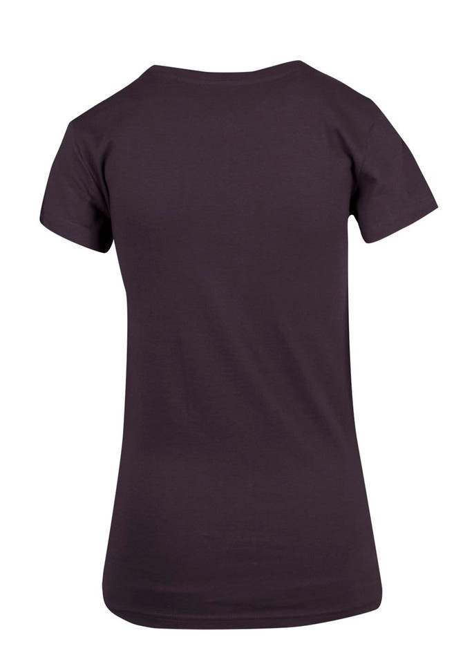A women's modern fit T-shirt in dark grey, featuring short sleeves and a simple design with a logo.