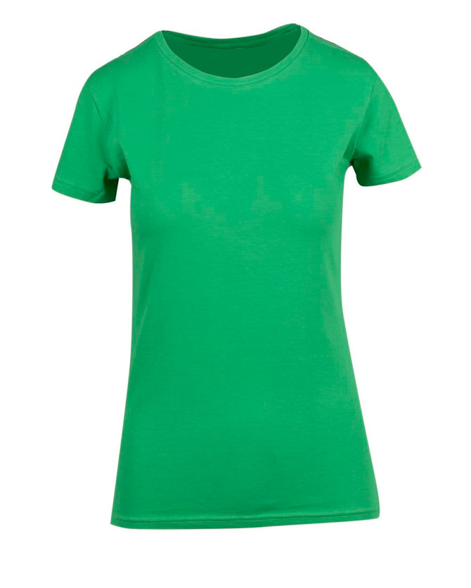 A women's modern fit T-shirt in bright green, featuring a round neckline and short sleeves. It has a logo.