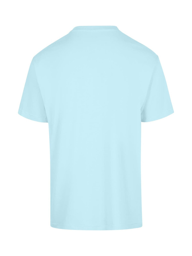 A light blue unisex loose T-shirt with short sleeves, featuring a plain back design.