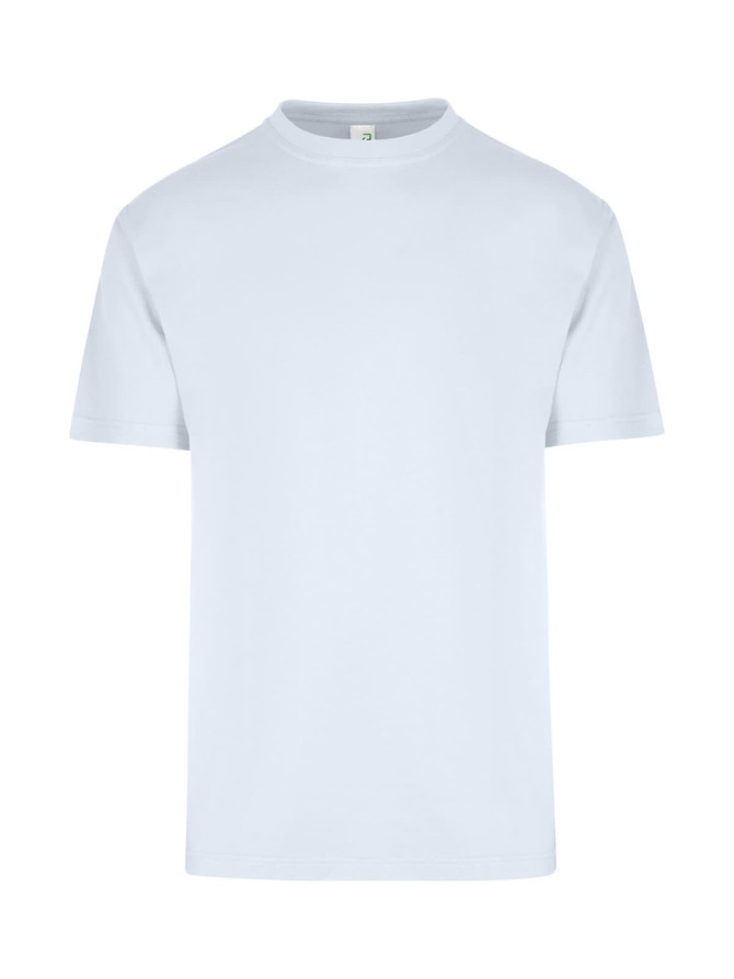 A light blue unisex regular T-shirt with a round neck and short sleeves, featuring a logo.